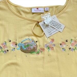Quacker Factory Top Womens 3X Yellow Floral Bee Embroidered 3/4 Sleeve  NEW